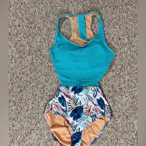 Women's Teal and Floral One Piece Swimsuit